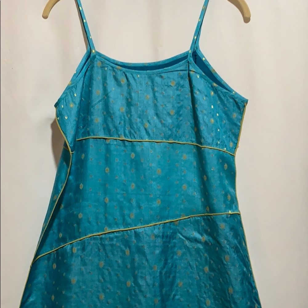 PAUL ROPP 100%SILK DRESS TURQUOISE/GOLD M BALI